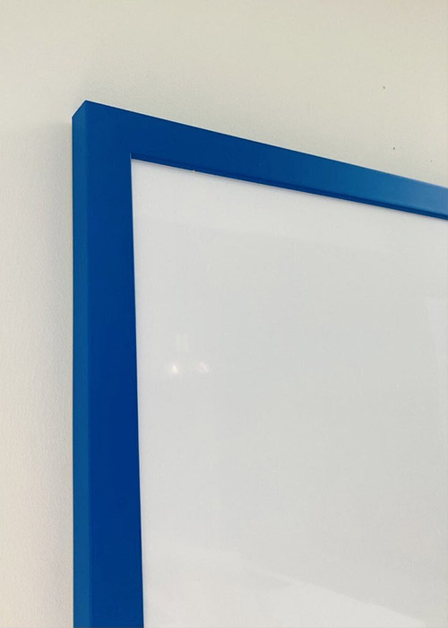 Blue framed magnetic white board